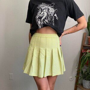 Aritzia Sunday Best Olive Pleated Mini Skirt Gingham Green Size 12